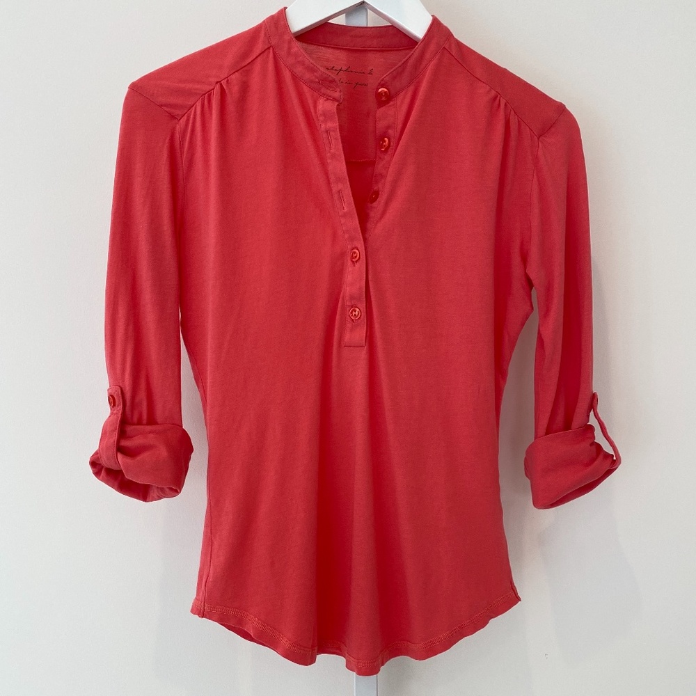 STEPHANIE B CORAL PIMA COTTON 3/4 SLEEVE T XS